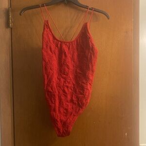 Fabletics Red Textured Bodysuit